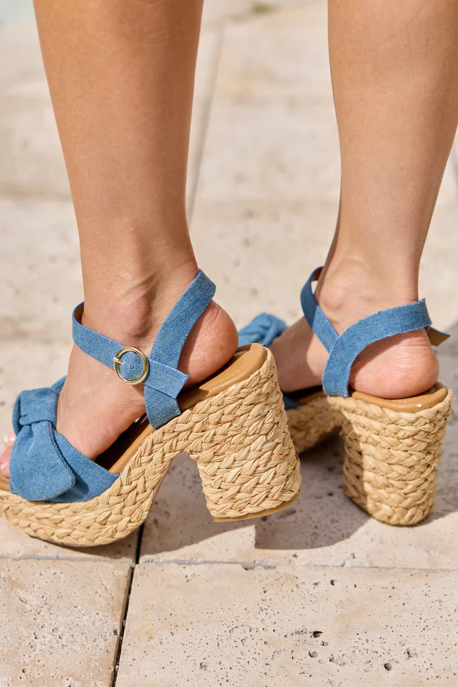 Kacey Chambray Bow Woven Heels | Pink Lily