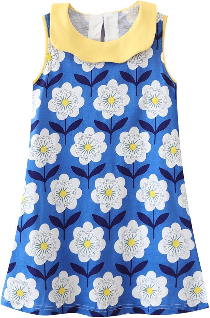 HILEELANG Little Girls Cotton Dress Sleeveless Casual Summer Sundress Flower Printed Jumper Skirt | Amazon (US)