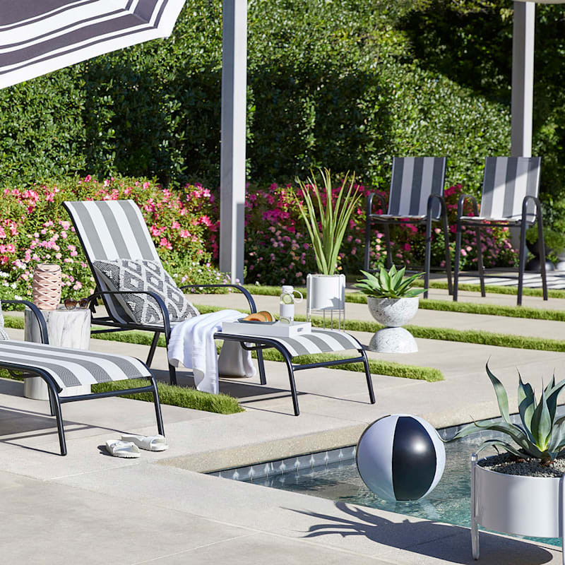 Laila Ali Stackable Black & White Striped Sling Patio Barstool | At Home