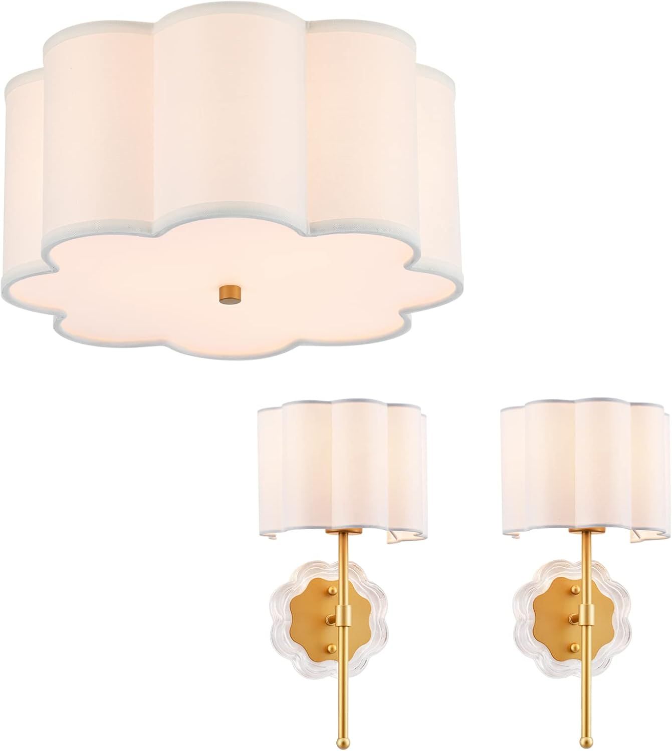 MhyTogn Item Flower-Shaped Fabric Drum Ceiling Light and Item Wall Sconce Set of 2 Bundle | Amazon (US)