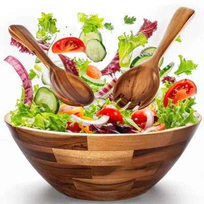 Acacia Wood Salad Bowl Set With Spoon, Fork - Large Salad Bowl With Serving Utensils - Big Mixing Bowl For Fruits, Salad, (Acacia Color) | Wayfair North America