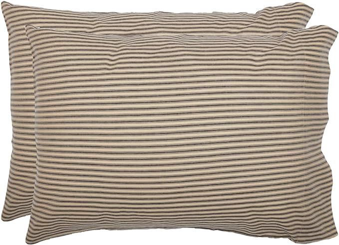 VHC Brands Farmhouse Bedding Sawyer Mill Ticking Cotton Striped Standard Pillow Case Set of 2, Ch... | Amazon (US)