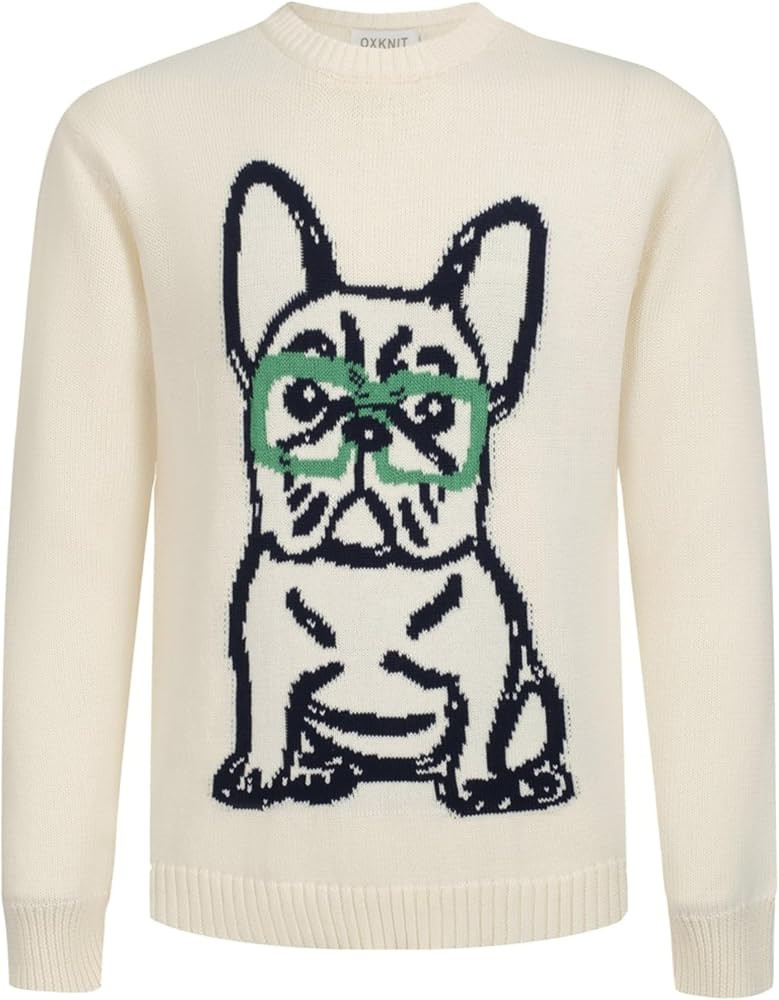 OXKNIT Men's Knit T-Shirt Long Sleeve, 1960s Mod Style Retro Dog Pattern White Shirt Crewneck Cot... | Amazon (US)