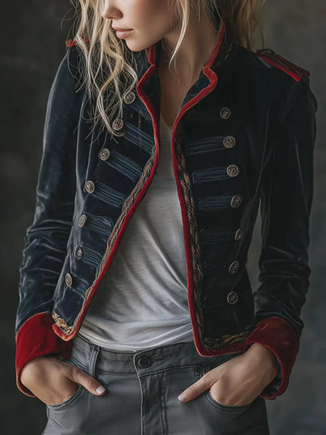 Retro Velvet Military Style Double-Breasted Jacket | Vintage-Inspired Velvet Blazer with Epaulett... | Etsy (US)