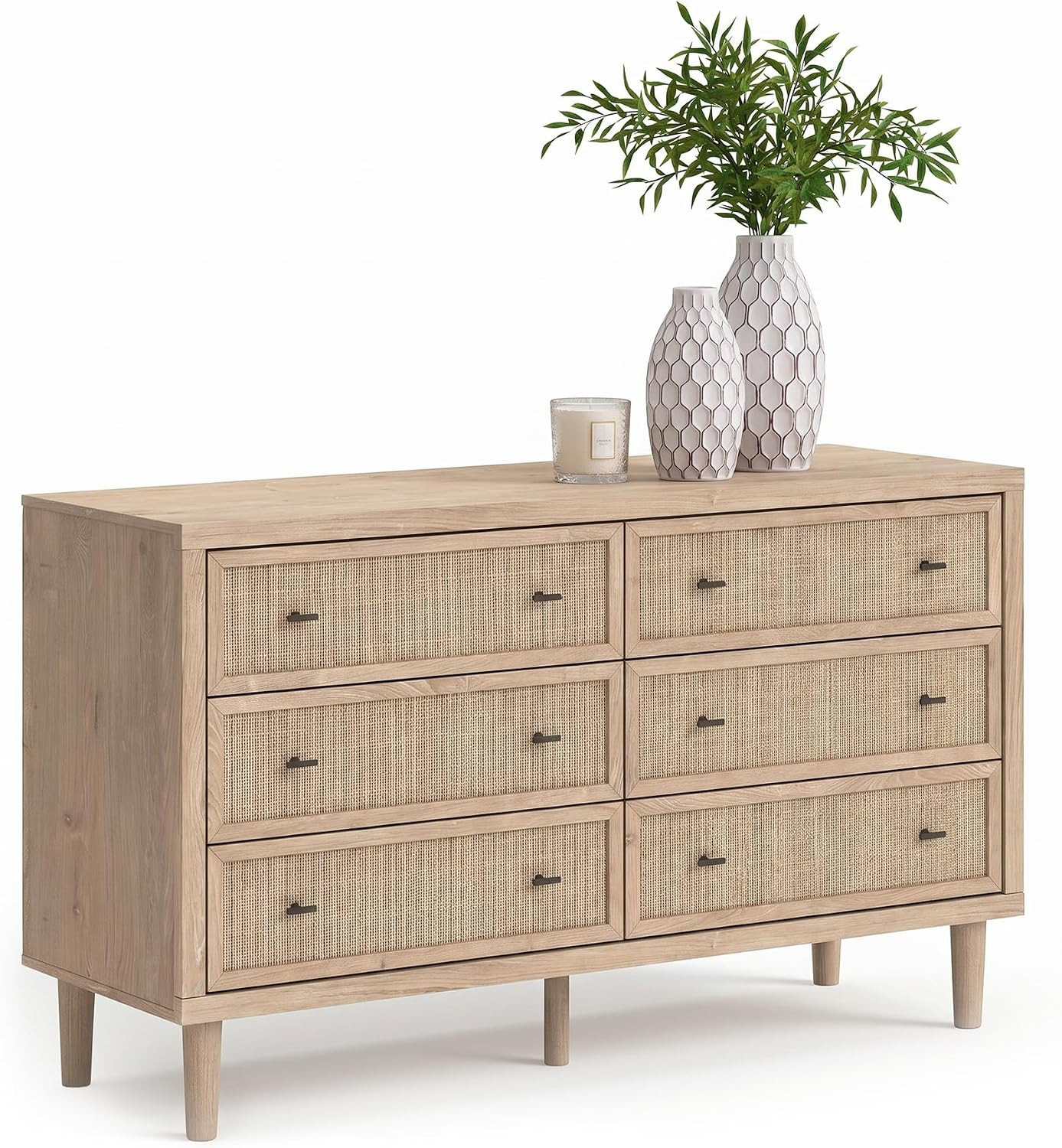 Signature Design by Ashley Cielden Coastal 6-Drawer Dresser with Safety Stop and Textured Cane Details, Light Brown | Amazon (US)