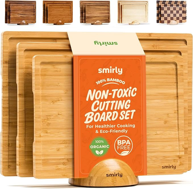 SMIRLY Wooden Cutting Boards For Kitchen Meal Prep & Serving - Bamboo Cutting Board Set with Hold... | Amazon (US)