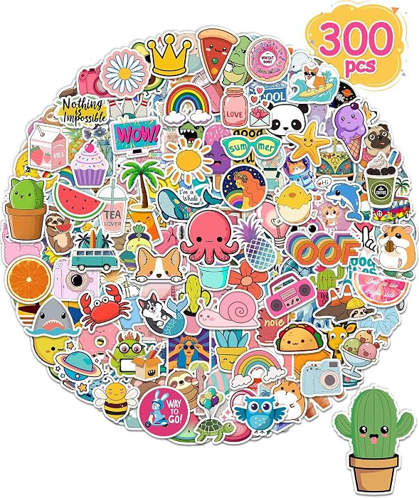 300 Pcs Stickers for Kids, Cute Vinyl Waterproof Stickers for Water Bottle | Amazon (US)