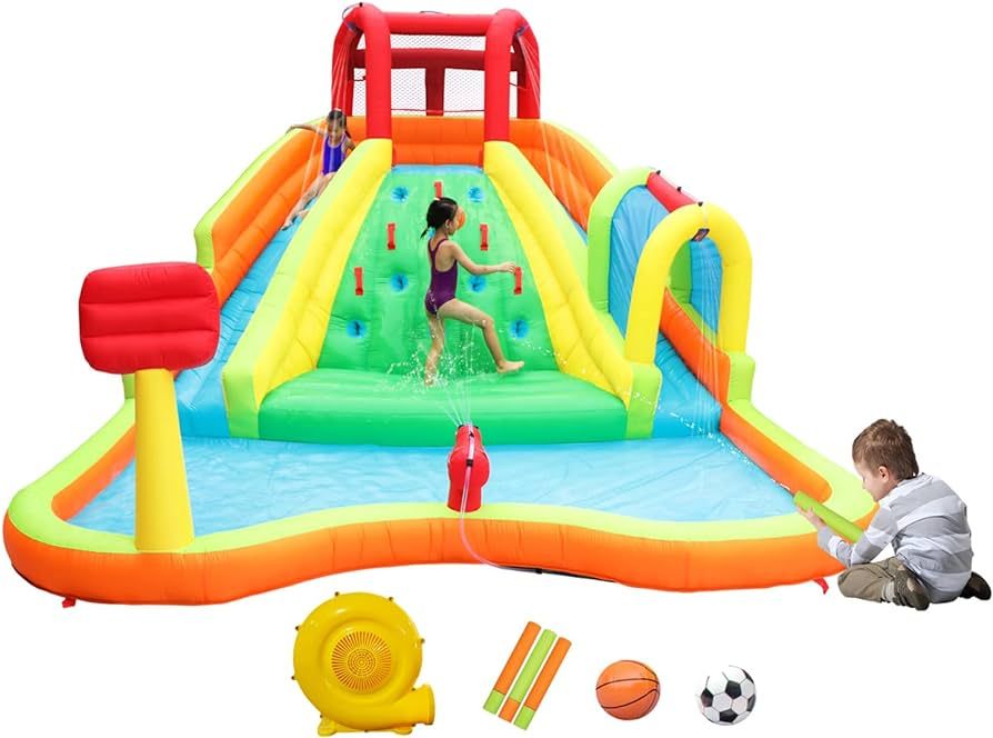 WELLFUNTIME Inflatable Water Slide Adventure Water Park Game Center with Arched Water Gun Spray, ... | Amazon (US)