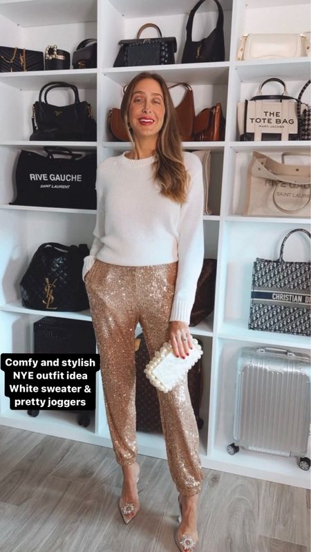 New Year’s Eve Outfit Idea
Comfy and stylish NYE outfit
This comfy sweater looks so good with the sequin joggers. I added a statement clutch and shoes to elevate the look. Look beautiful and comfortable on New Year’s Eve.
Everything fits true to size, I am wearing a size small.

#LTKstyletip #LTKbeauty #LTKSeasonal
