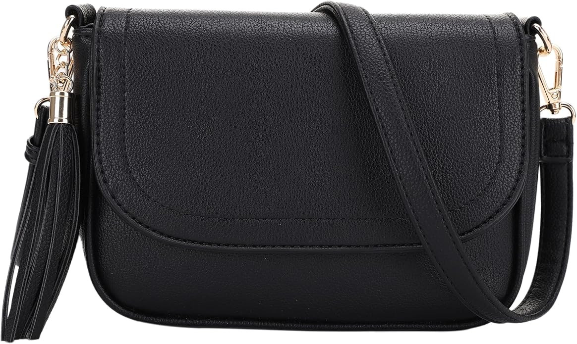 EVVE Small Crossbody Bags for Women Trendy Flap Saddle Purses with Tassel Vegan leather Shoulder ... | Amazon (US)