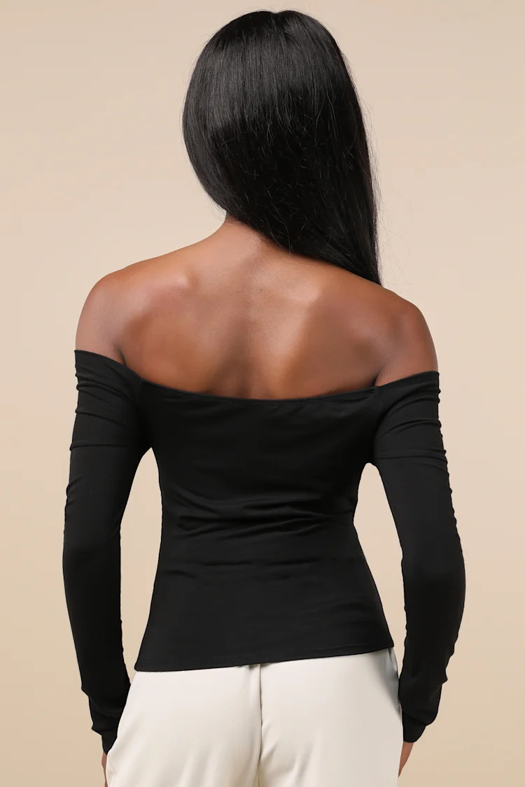 Designated Cutie Black Long Sleeve Surplice Top | Lulus