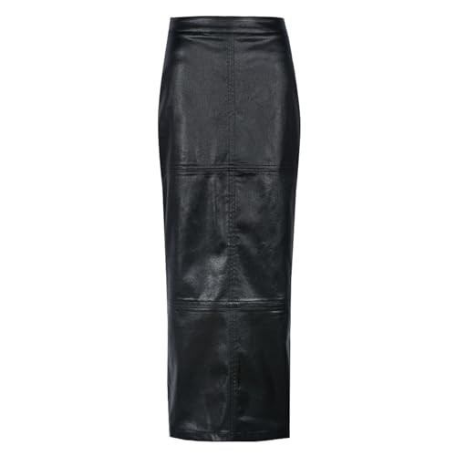 LEOROO Long Skirts for Women Trendy High Waisted A Line Business Casual Leather Maxi Skirt with Slit Dressy（Black,XL | Amazon (US)