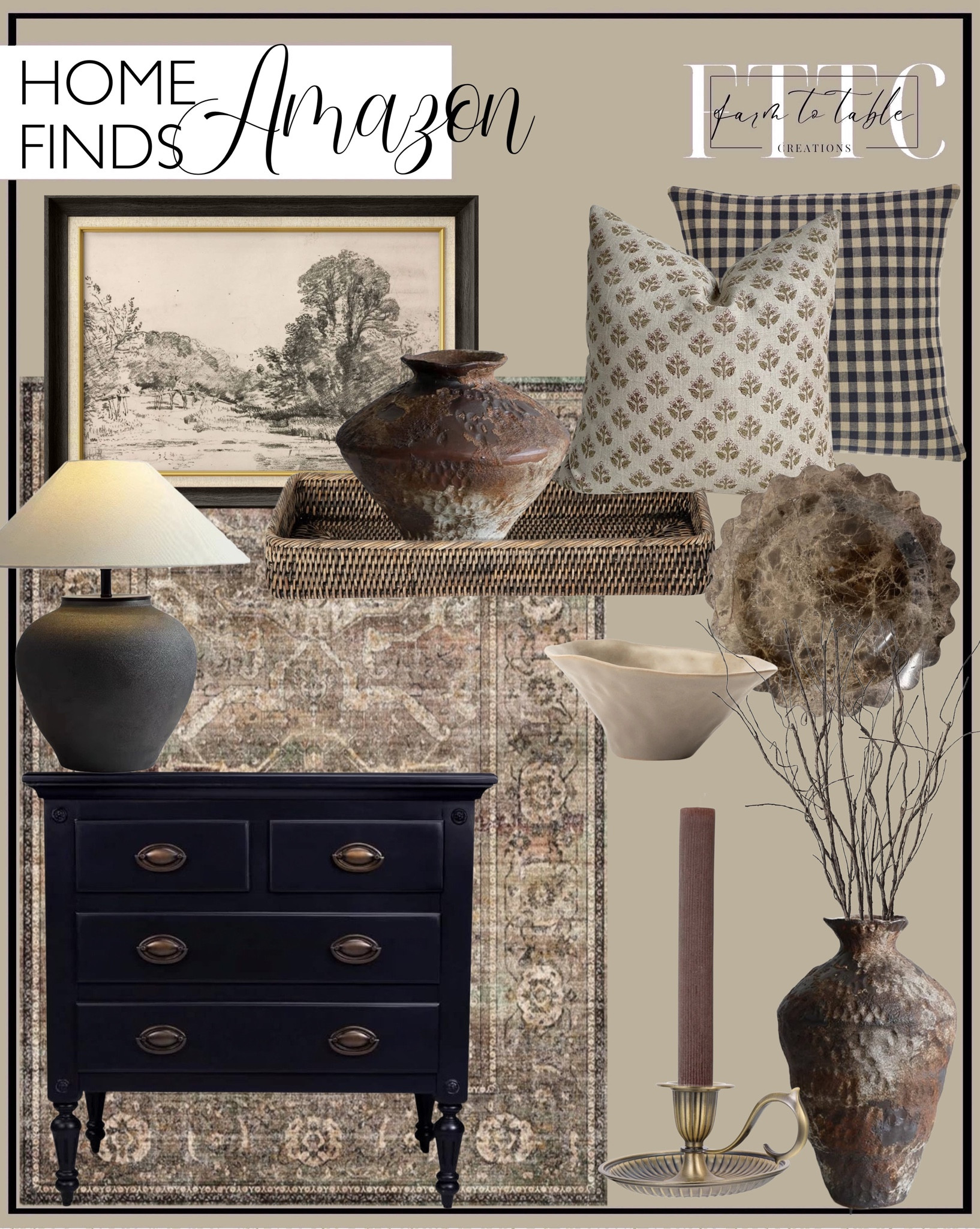 Amazon Home Finds. Follow @farmtotablecreations on Instagram for more inspiration.

4-Drawer Transitional Mango Wood Chest in Black. EZKLIN Area Rug - Anti Slip 6x9 Washable Rug, Machine Washable Bedroom Rug, Stain Resistant for Living Room. SIGNFORD Premium Framed Wall Art Print Duotone Countryside Meadow. PURESILKS Rustic Black Table Lamp. KOUBOO La Jolla Rattan Vanity Tray, Black-Wash. SAIDKOCC Marble Tray Round Scalloped Tray Small Serving Platter for Counter, Bathroom, Kitchen, Nightstand, Jewelry Ring Dish Holder. Canyon Theory Hand Block Print Pure Linen 20x20 Inch Throw Pillow Cover: Indoor Outdoor Handmade Vintage Cushion Cover. VHC Brands, Black Check, Cotton, 16x16, Fabric Pillow, Black. Bloomingville Organically Shaped Stoneware, Tan Reactive Glaze Bowl. Denique Rustic Ceramic Flower Vase. FeiLix 5PCS Artificial Curly Willow Branches. Healifty Decorative Christmas, Vintage Bronze Farmhouse, Dinner Handle Stand Iron Pans Fireplace Taper Centre Candelabrum. Creative Co-Op Unscented Pleated Taper Candles in Box, Set of 12. Vintage Decor. Vintage Home Finds. Amazon Decor. Amazon Home Finds. Amazon Decor. Affordable Home Decor.



#LTKHome #LTKFindsUnder50 #LTKSaleAlert