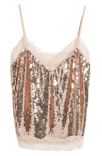 Women's Soprano Lace Trim Sequin Camisole Top, Size X-Small - Metallic | Nordstrom