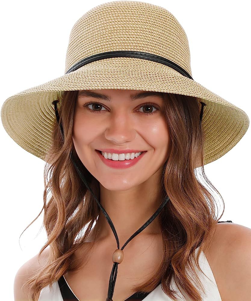 Simplicity Women's Wide Brim Straw Sun Hat with Lanyard UPF Summer Sun Hats for Women | Amazon (US)