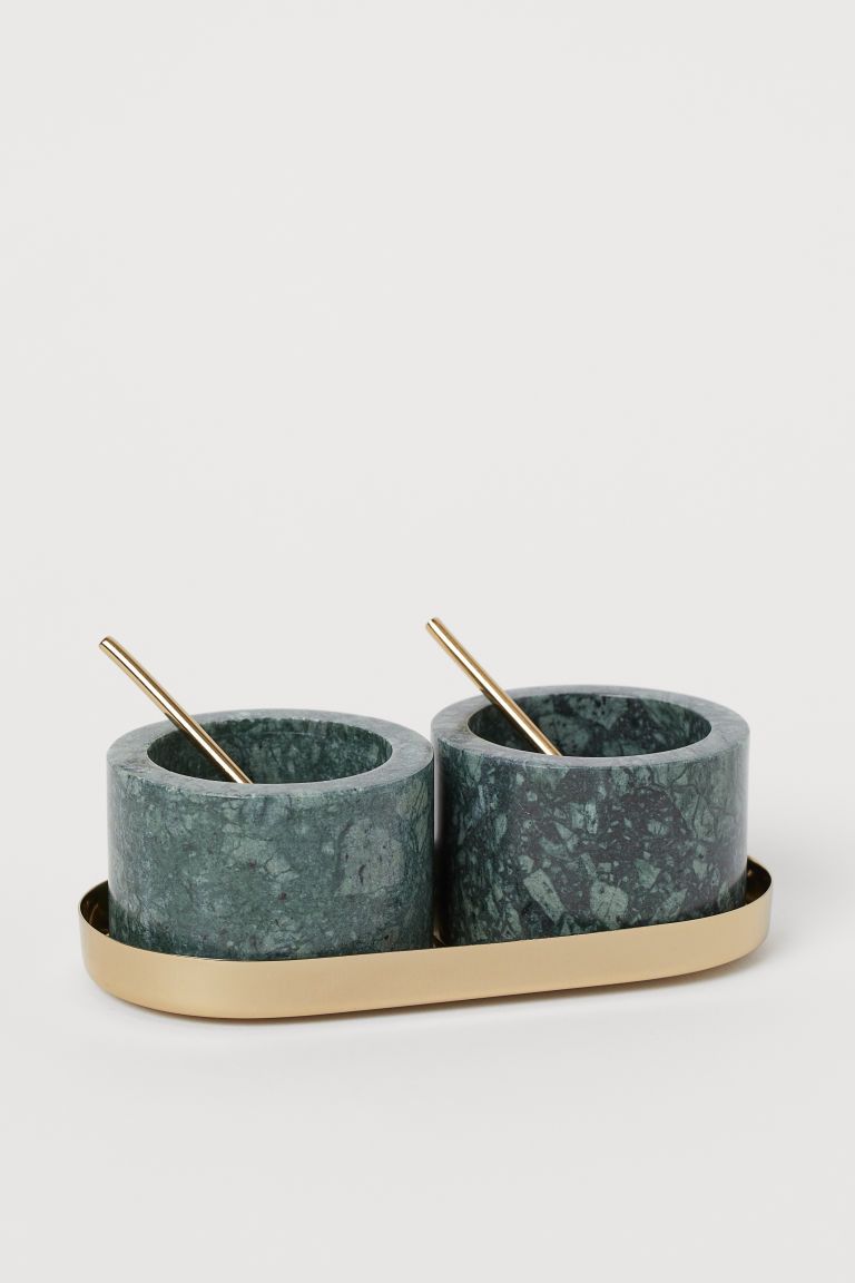 H & M - Stone Salt and Pepper Bowls - Green | H&M (US)