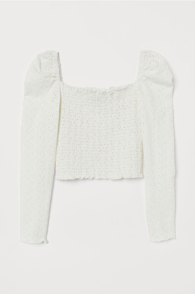 Smocked Top with Embroidery | H&M (US + CA)