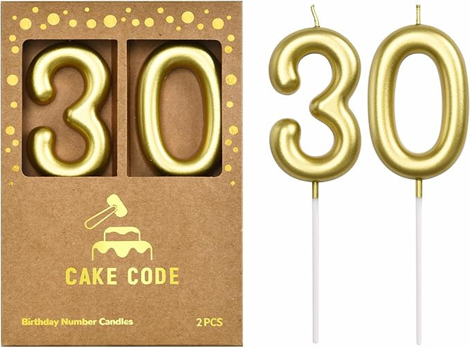 2.76 Inch Classical Gold 30 Number Birthday Candles, Gold and Cake Number Candles for Party Celeb... | Amazon (US)