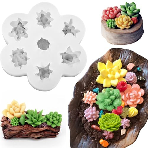 7 Cavity Succulent Candle Mold for Candle Making, 3D Succulents Silicone Molds for Scented Candle Soaps Making, Wax, Resin Casting, Dessert Mousse Cake Decoration | Amazon (US)