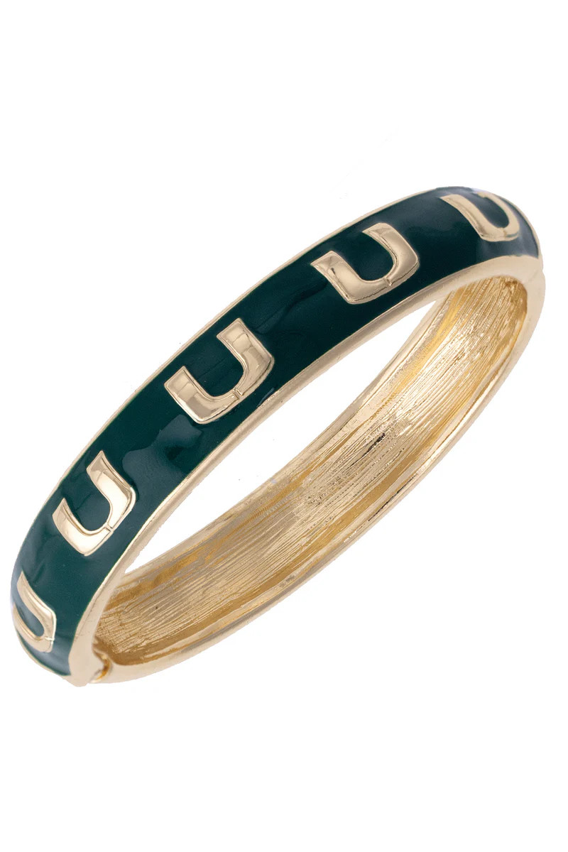PREORDER 10/1: Miami Hurricanes Sculpted Enamel Logo Hinge Bangle in Green | CANVAS