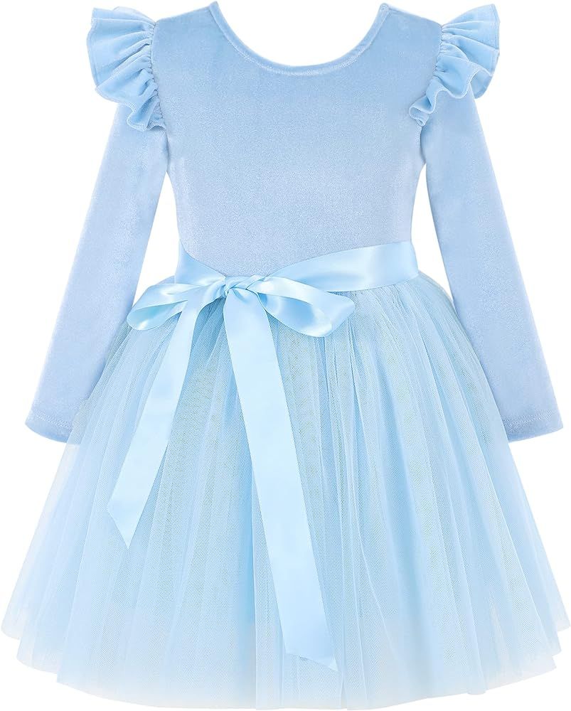 Flofallzique Toddler Velvet Dress Ruffle Long Sleeves Girls Princess Tulle Tutu Dresses for Birth... | Amazon (US)