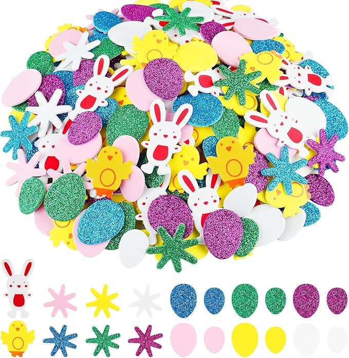 NACHLYNN 300 Pcs Easter Foam Stickers Bunny Eggs Chick Flower Stickers for Kids Crafts Greeting C... | Amazon (US)