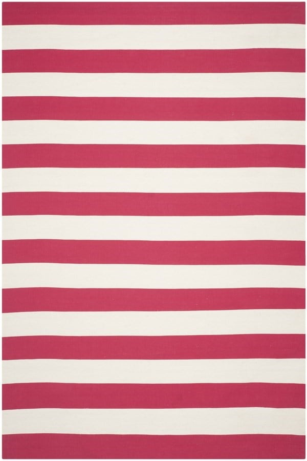 Montauk MTK-712 Red/White (B) Cotton Handwoven Striped Area Rug | Rugs Direct