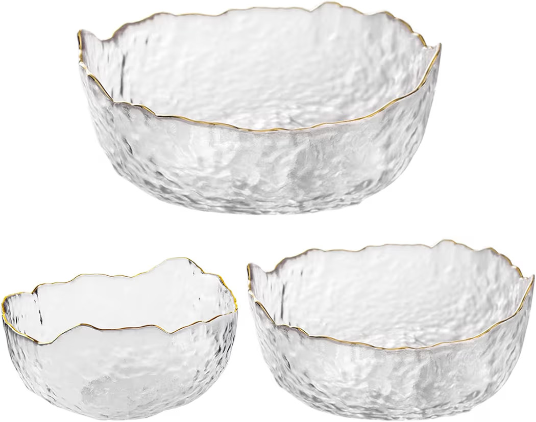 Glass Salad Bowl Set of 3 Phnom Penh Mixing Bowls Irregular Shape Serving Containers for Kitchen ... | Amazon (US)