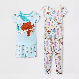 Toddler Girls' 4pc Ariel and Disney Princesses Pajama Set - Blue | Target