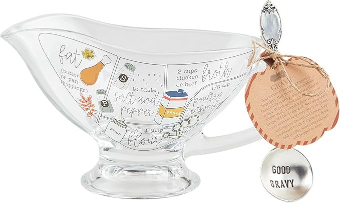 Mud Pie Glass Recipe Gravy Boat; Boat 4" X 7 1/2" | Spoon 5" | Amazon (US)