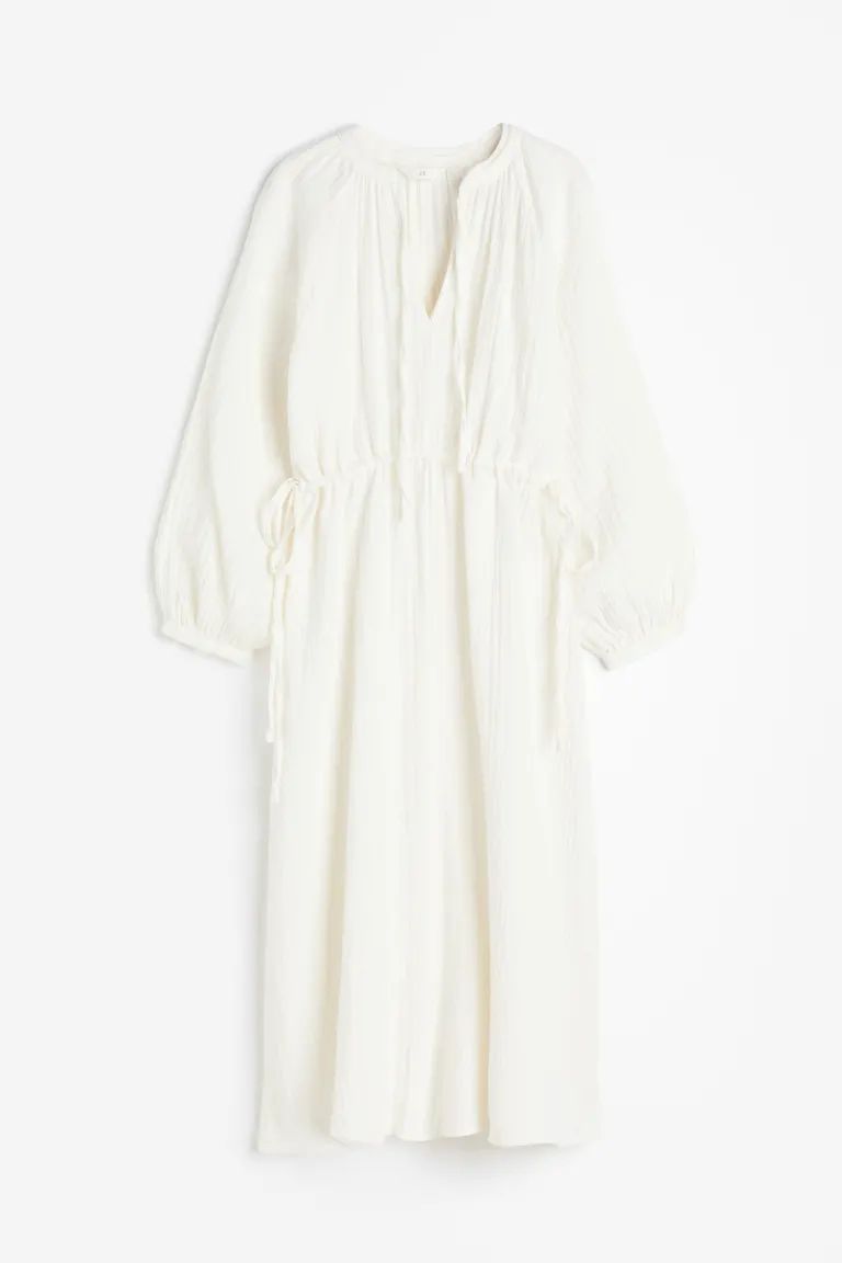 Tie-detail Double-weave Cotton Dress | H&M (US + CA)