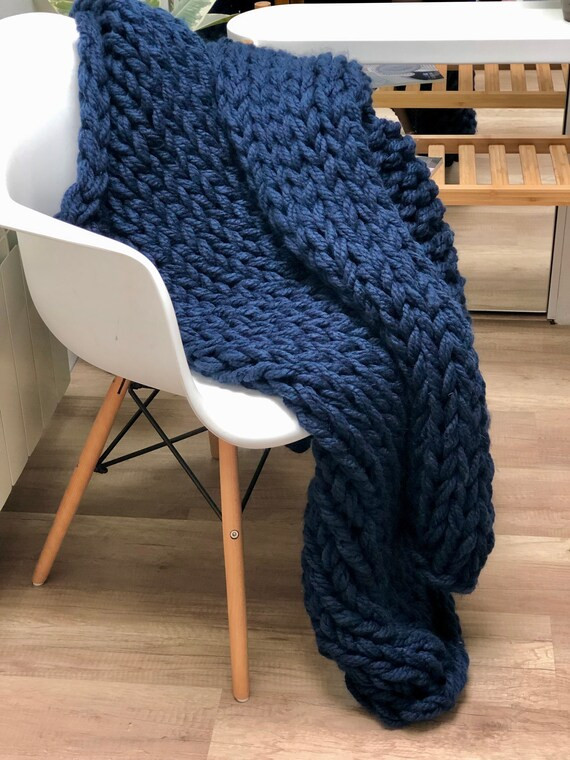 Chunky Knit Blanket Navy Blue Giant Knitted Blanket Blue | Etsy | Etsy (US)
