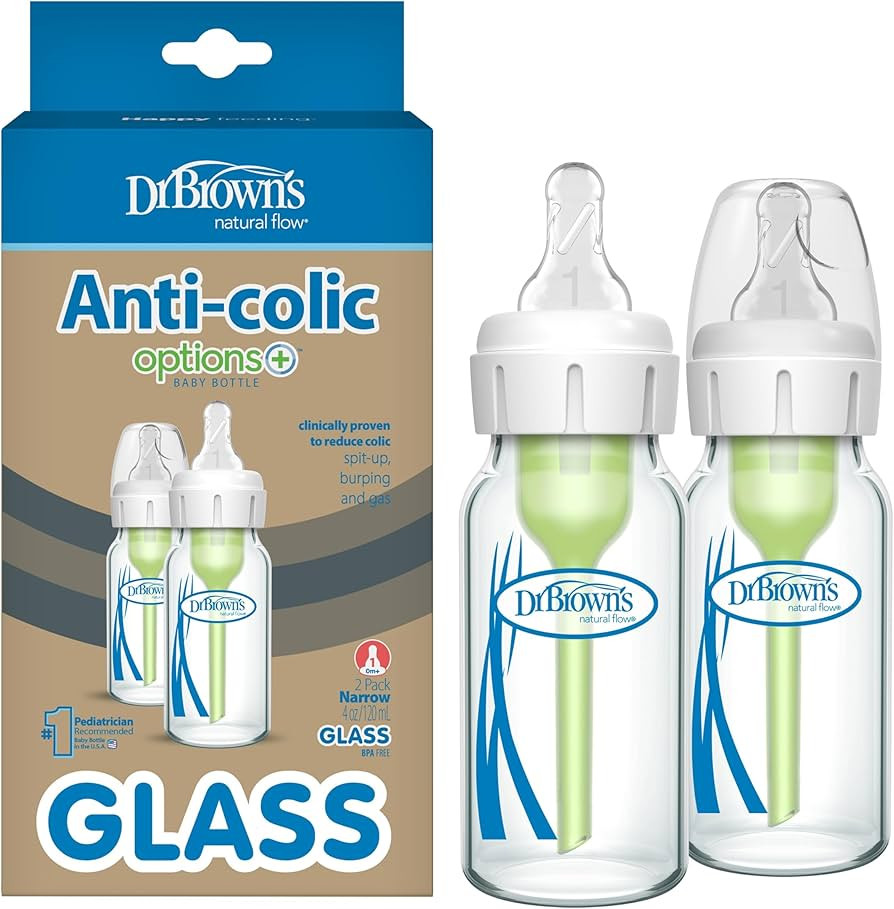 Dr. Brown's Anti-Colic Options+ Narrow Glass Baby Bottle with Level 1 Slow Flow Nipple, BPA-Free,... | Amazon (US)
