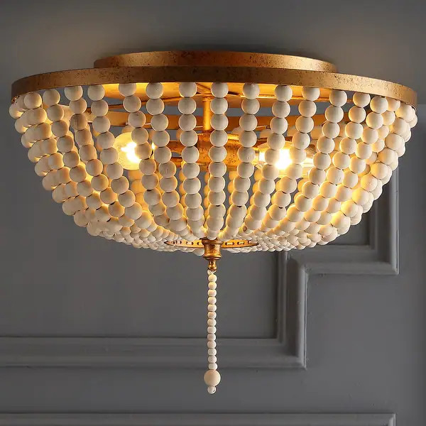 Allison 15" Wood Beaded/Metal LED Flush Mount by JONATHAN Y | Bed Bath & Beyond