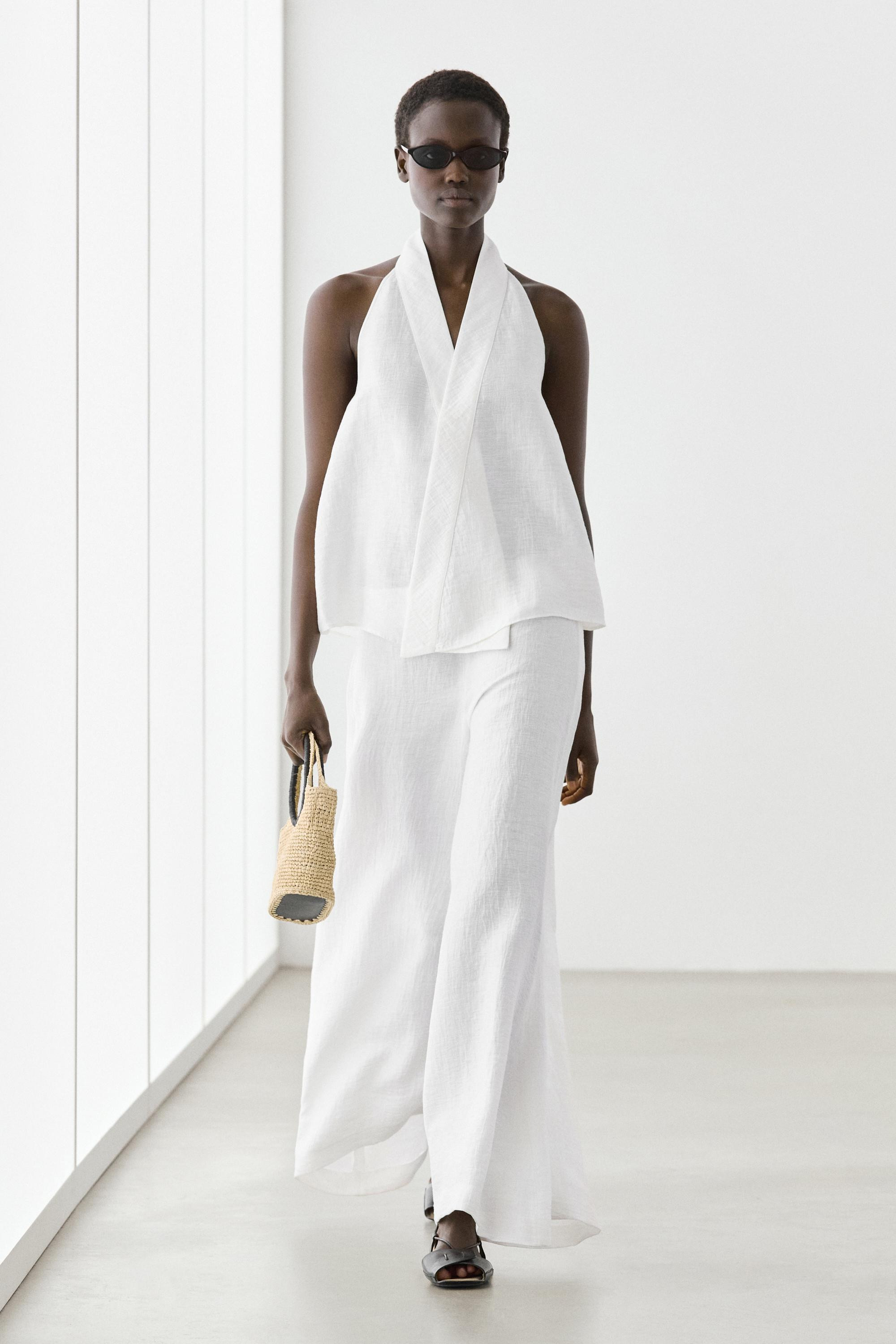 Linen blend crossover halter top | Massimo Dutti US
