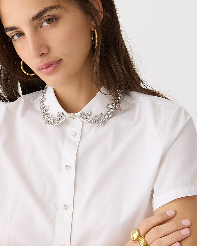 Collection embellished cropped button-up shirt in cotton poplin | J. Crew US