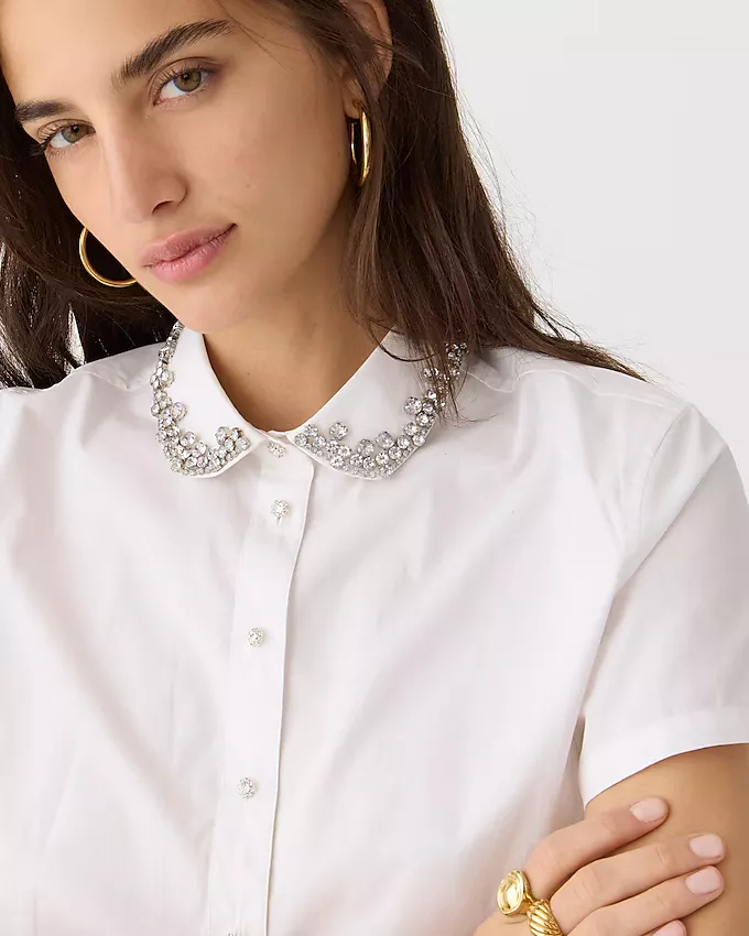 J.Crew: Collection Embellished Cotton Poplin Cropped Button-up Shirt In  Gingham For Women