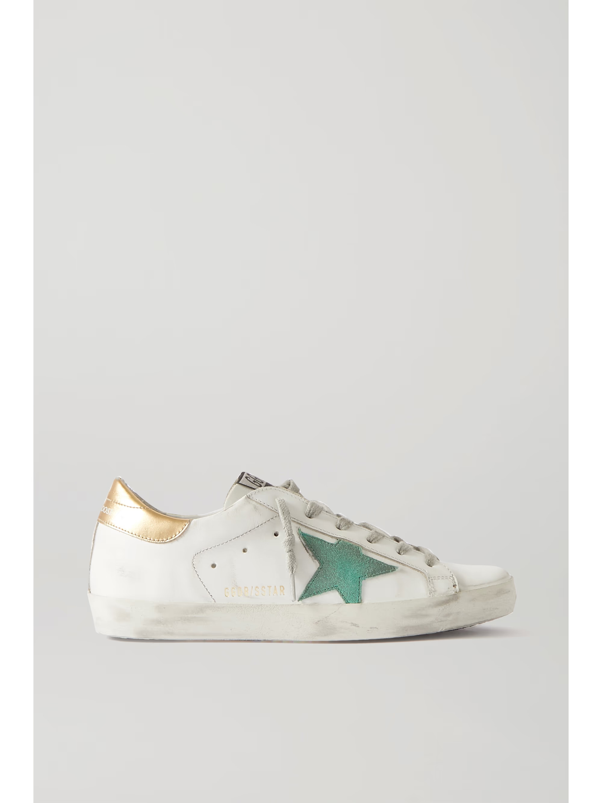 Superstar distressed leather and suede sneakers | NET-A-PORTER (US)