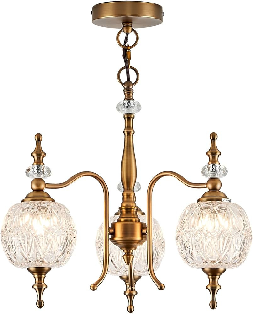 Vintage Pendant Light Fixtures, 3-Light Chandeliers for Kitchen Antique Gold Glass Pendant Lighti... | Amazon (US)