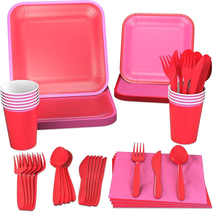 Crayola Color Pop Red and Pink Party Supplies (12 Dinner Plates, 12 Dessert Plates, 12 Paper Cups... | Amazon (US)