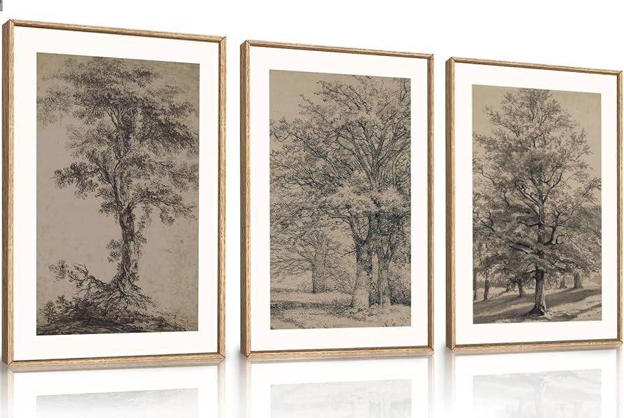 KAIRNE Vintage Tree Sketch Wall Art Set, Antique Tree Drawings Wall Decor, Nature Sketch Wall Pai... | Amazon (US)