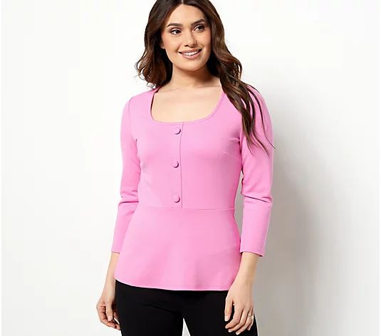 Girl With Curves Ponte Knit Square Neck Top - QVC.com | QVC