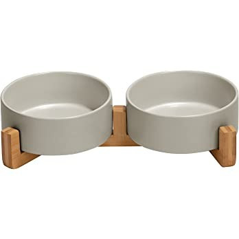 Ceramic Dog and Cat Bowl Set with Wooden Stand, Modern Cute Weighted Food Water Set for Small Siz... | Amazon (US)