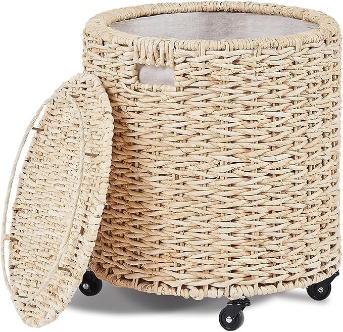 Wimarsbon Vintage Storage Basket, Multipurpose Rolling Hamper With Brakable Wheels and Lid, Braid... | Amazon (US)