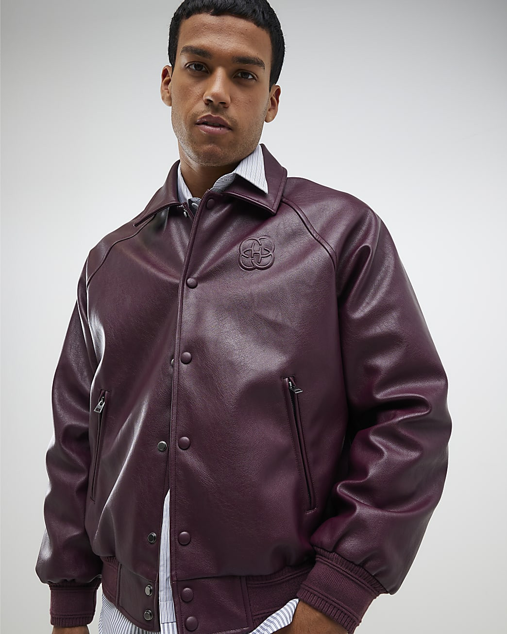 Red Stud Pressed Faux Leather Jacket | River Island UK & IE