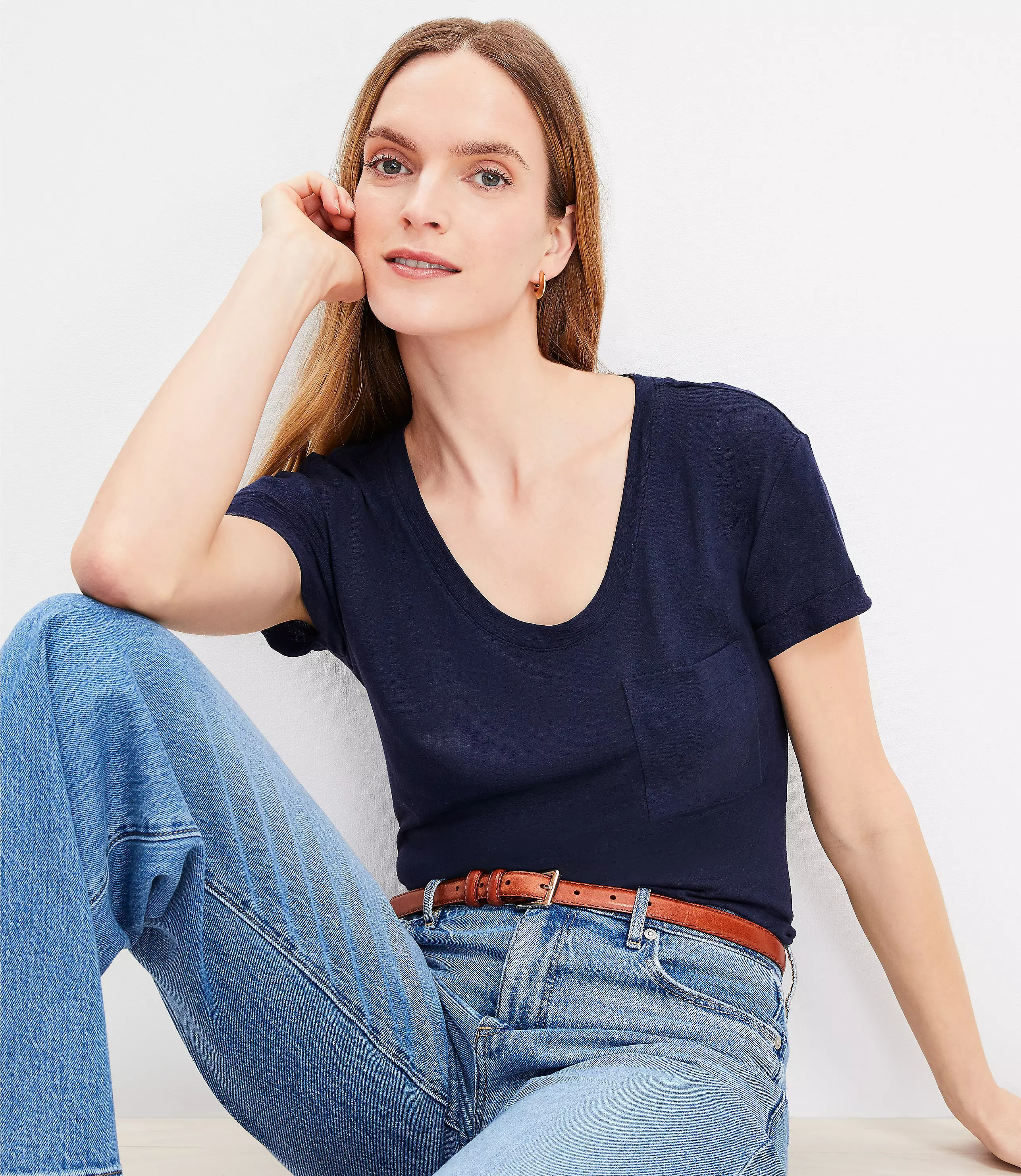 Shirttail Linen Pocket Tee | LOFT