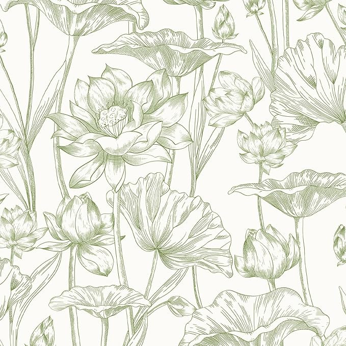 Vinjiasin Peel and Stick Wallpaper Green Floral Contact Paper Boho Modern Lotus Wall Paper for Be... | Amazon (US)