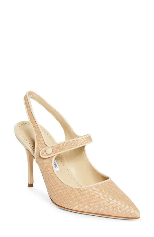 Manolo Blahnik Camparisli Pointed Toe Mary Jane Slingback Pump in Light Beige/Cream at Nordstrom, Size 9.5Us | Nordstrom