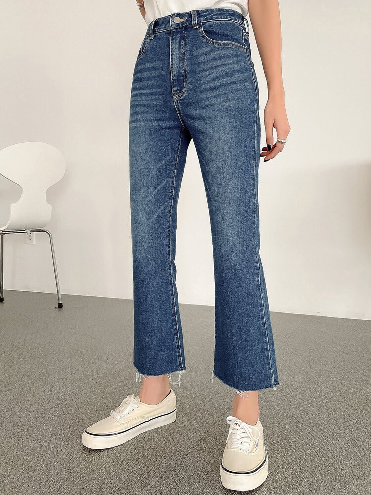 DAZY High Waist Frayed Hem Cat Whisker Flare Leg Jeans | SHEIN