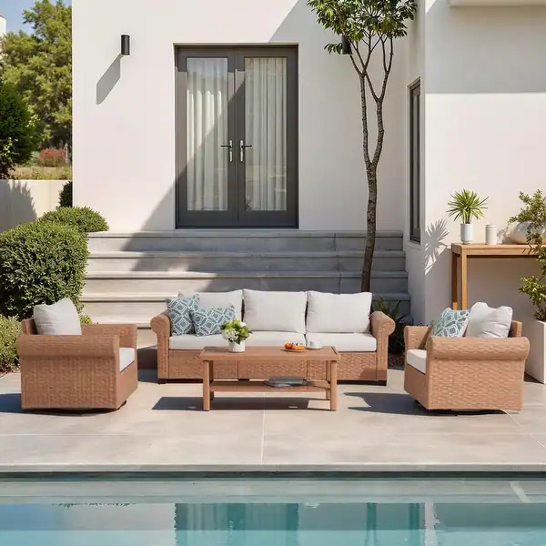 Outdoor 4-Piece Garden Patio Sofa Set, with Swivel Single Chair | Bed Bath & Beyond